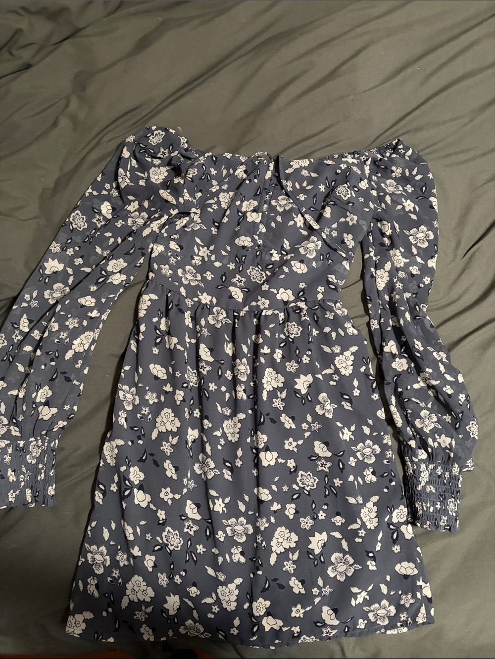 Hollister Navy Blue Floral Off-Shoulder Mini Dress